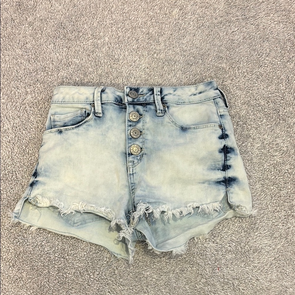 Mudd Blue Distressed Jean Shorts with Raw Hem